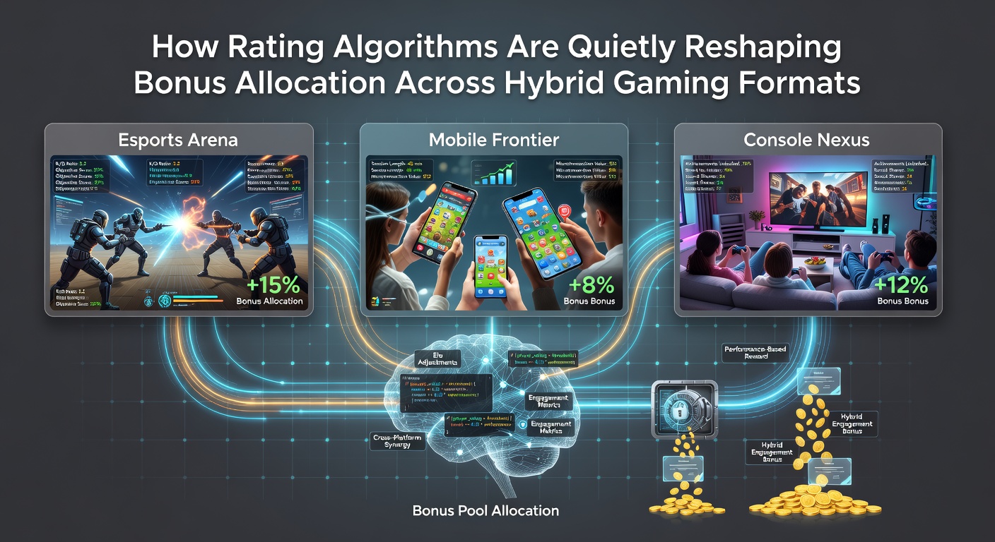 Data visualization of rating algorithm outputs adjusting bonus offers across slots, live dealer, and sports betting sections of a gaming platform