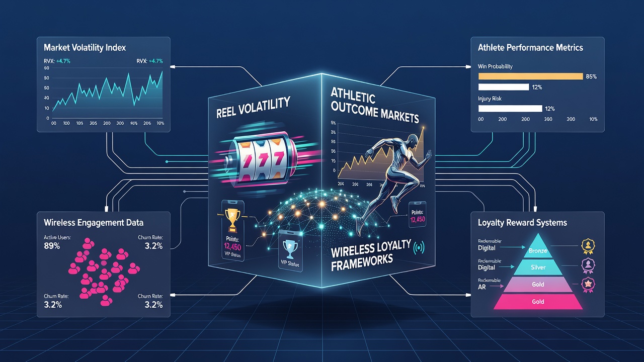 Dashboard graphic showing volatility indexes intersecting with sports betting data in loyalty program metrics