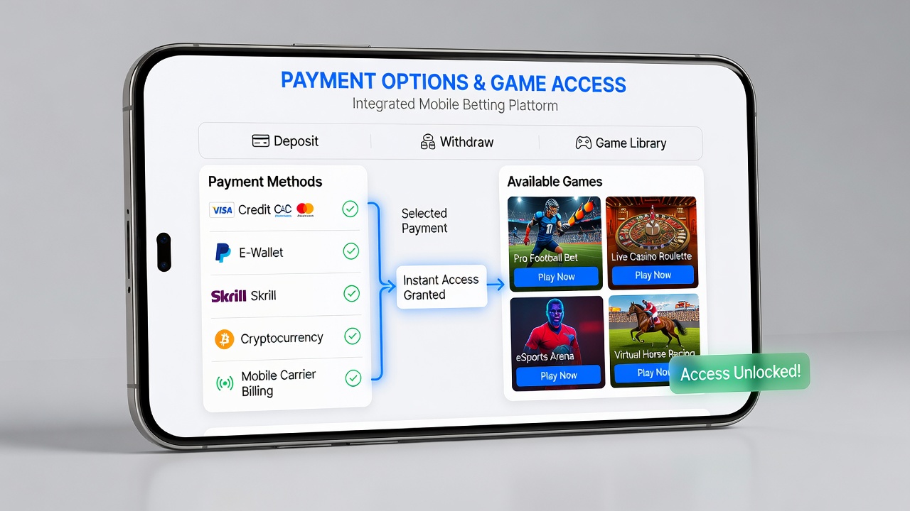 Close-up of a mobile app interface displaying deposit confirmation screen with multiple payment options listed