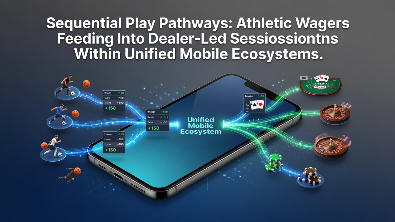 Mobile interface showing sports betting transitioning to live dealer blackjack in a unified app ecosystem
