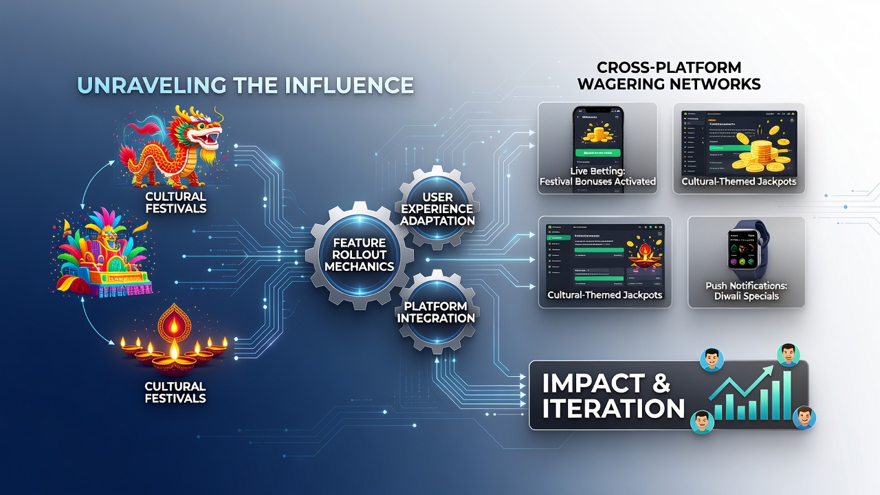 Cross-platform wagering interfaces displaying festival-themed promotions and synchronized updates across mobile and desktop networks